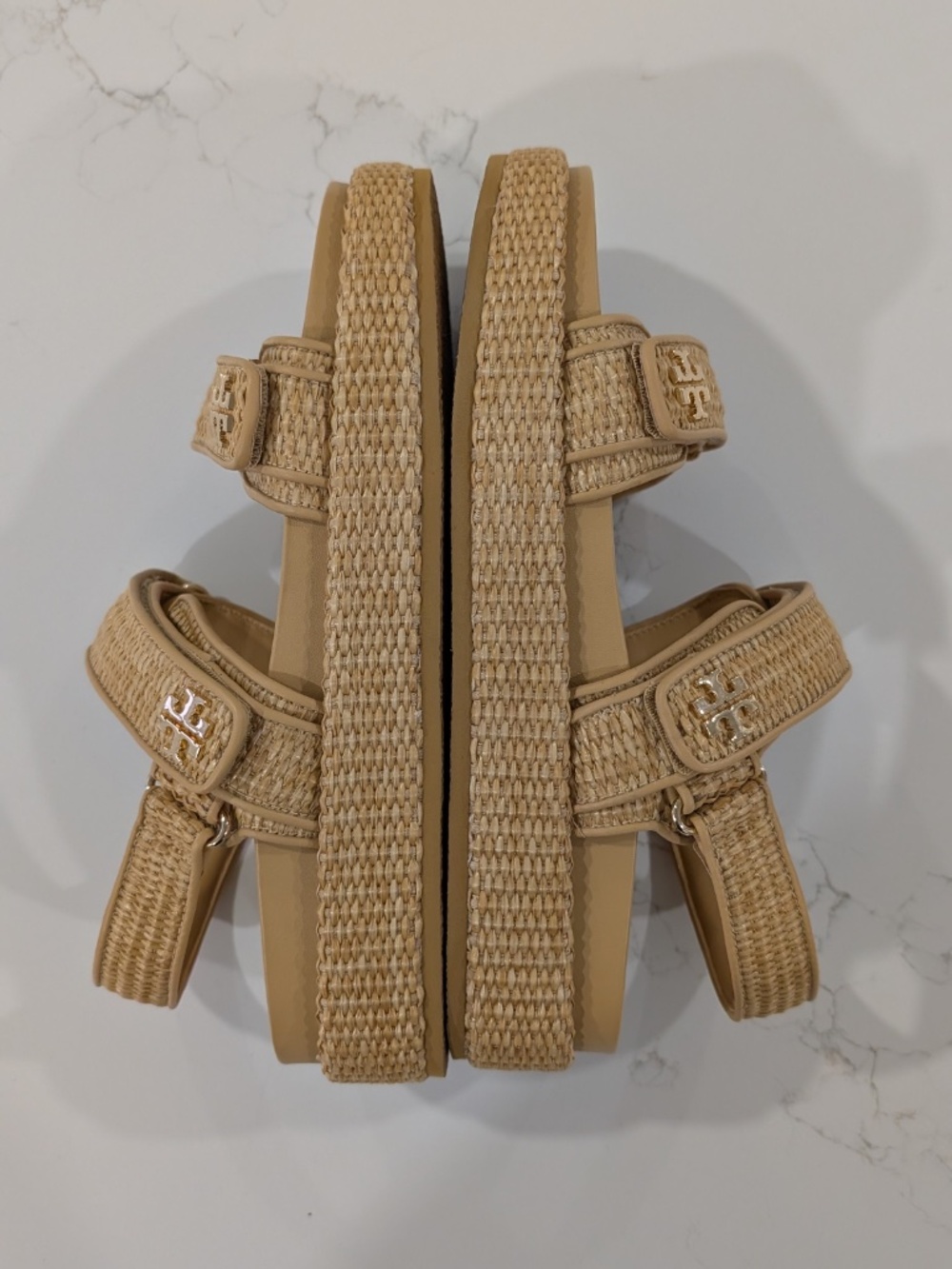Tory Burch Kira Platform Sport Sandal Natural Raffia Women's 10 NWOB Logo Strapp - Picture 7 of 12